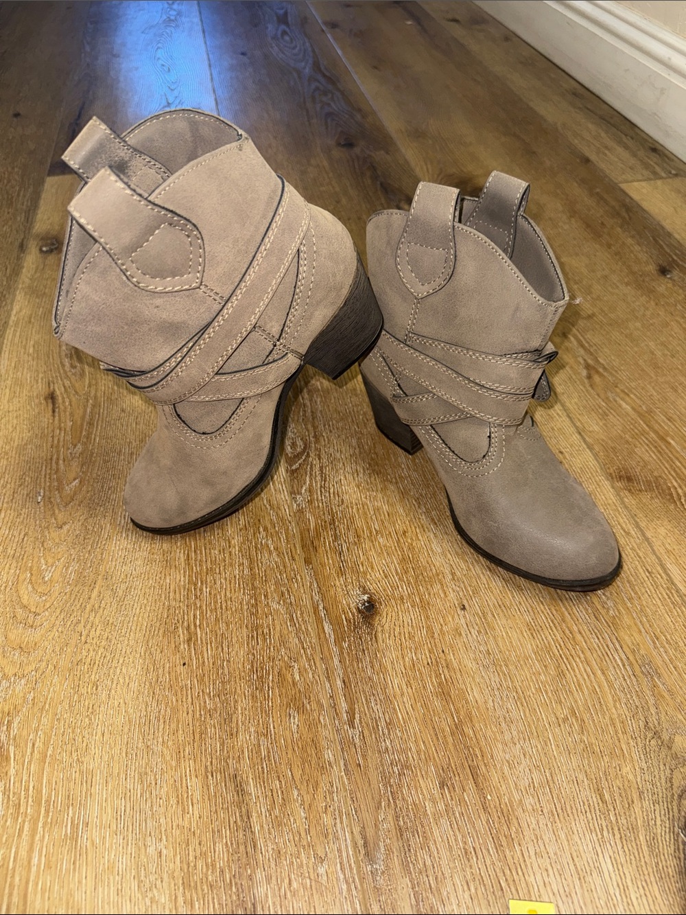 Rocket Dog Taupe Suede Wrap-Strap Ankle Booties